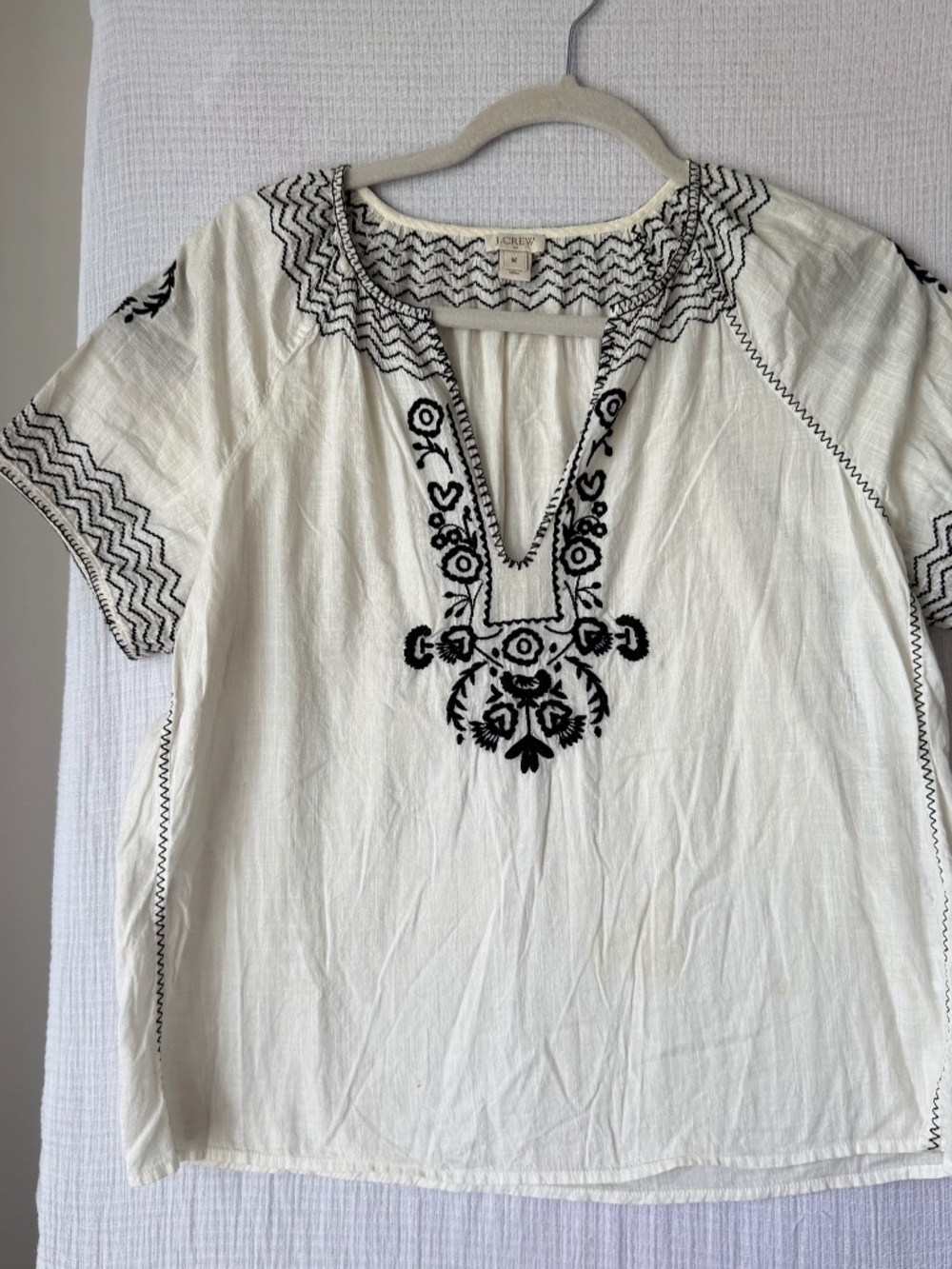 J Crew Beige 100% Cotton Embroidered Tunic Top Women's size M Boho Hippie